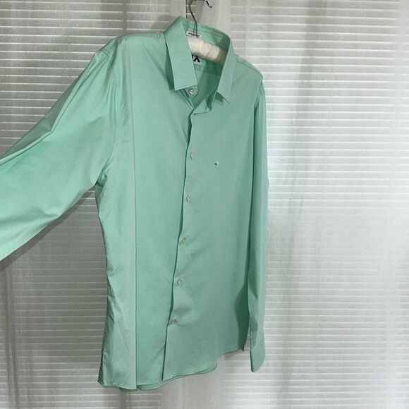 EXPRESS XL Mint Green Slim Fit Textured Cotton Men’s Long Sleeve Dress Shirt - Picture 5 of 11
